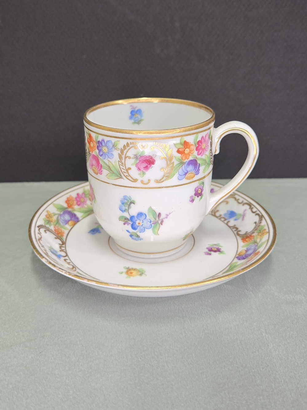 Antique 1920s Schumann Bavaria Dresden Flowers Demitasse Cup and Saucer Set